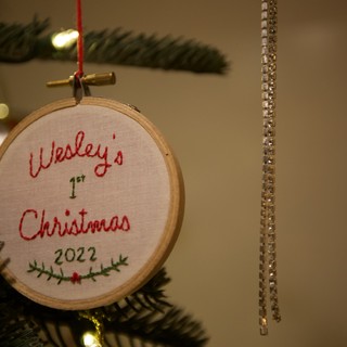 Wesley's First Christmas Ornament 2022 - Embroidered Hoop