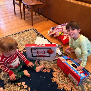 Holiday Morning Gift Opening with Two Young Brothers