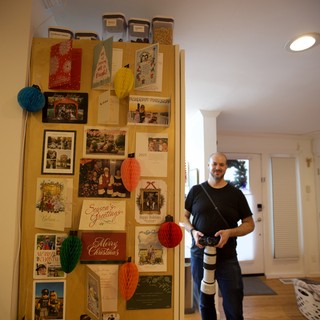 Holiday Card Display on Kitchen Refrigerator Door