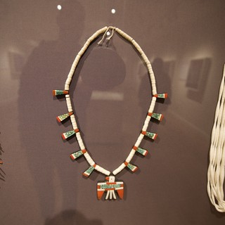 Traditional Native American Turquoise and Shell Necklace Display