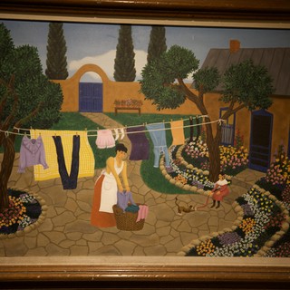 Folk Art Painting of Domestic Life and Laundry Day