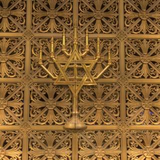 Gold Menorah Displayed in Sacred Building