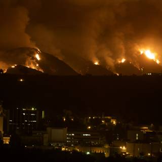 Blazing Mountains: Nighttime Fire in the City