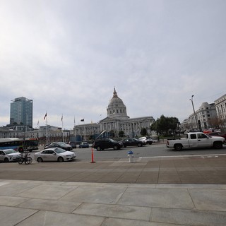 San Francisco City Hall Plaza on Overcast Evening