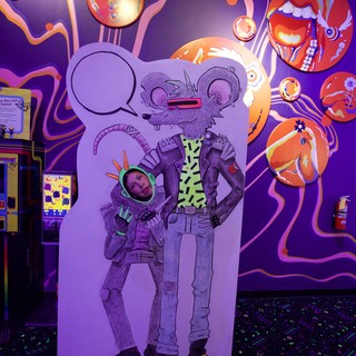 Psychedelic Rat Character Cutout at Meow Wolf Installation