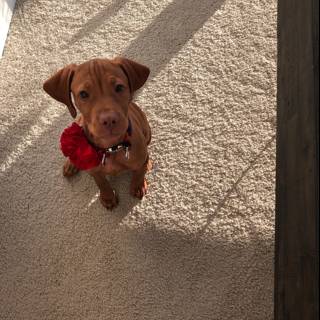 Adorable Vizsla Puppy with a Red Flower Crown