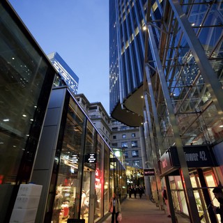 Modern Urban Shopping Corridor at Twilight