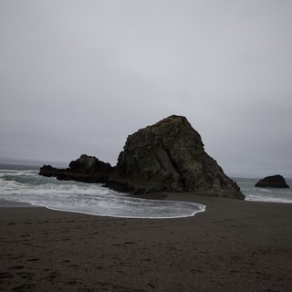 Brooding Sea Stack on a Misty California Coast