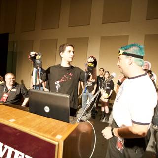 Green-Haired Jeff M with Microphone