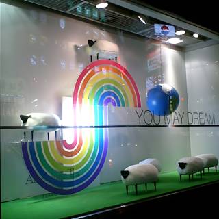 Adorable Sheep and Vibrant Rainbow at Tokyo Boutique Window Display