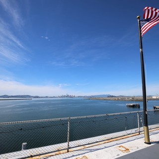 American Flag Flying Over San Francisco Bay Waters