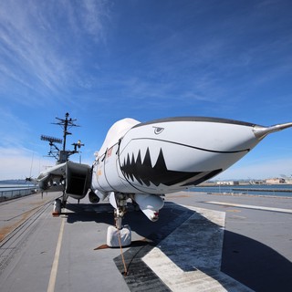 Military Aircraft with Shark Teeth Nose Art on USS Hornet