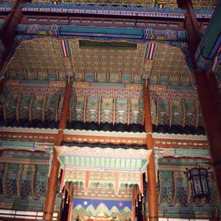 Korean Architectural Splendor: A Temple's Ornate Ceiling