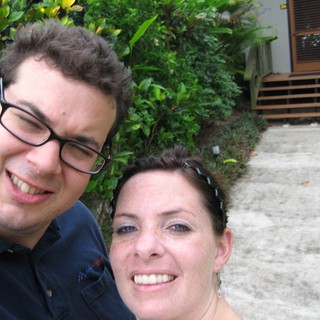 Smiling Couple Selfie at Tropical Garden Resort
