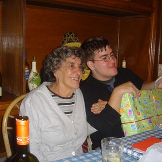 Grandmother and Grandson Celebrate Birthday at Restaurant