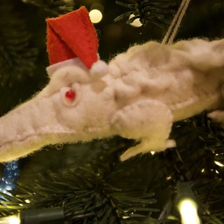 White Rat Christmas Ornament with Santa Hat