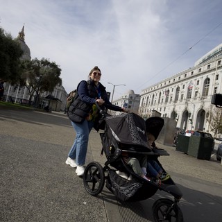 Mother with Stroller in San Francisco Civic Center