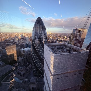 The Gherkin Tower at Golden Hour Over London Skyline