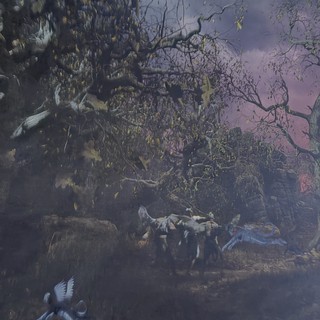 Mystical Forest Scene with Ethereal Wildlife