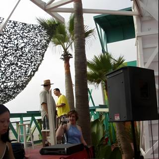 Musician Performs Under the Palm Trees