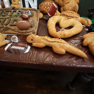 Football-Themed Pretzel and Snack Display for Game Day