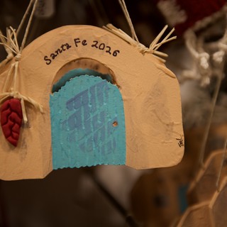 Handcrafted Santa Fe Adobe Ornament with Turquoise Door