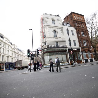 Historic London Street Corner with White Buildings