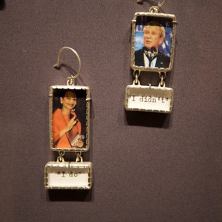 Political Statement Earrings Display at Gallery