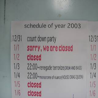 Schedule of Year 2009