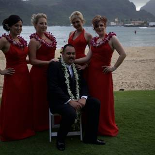Brides in Red at Hawaiian Wedding