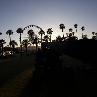 Parked Tractor at Palm Tree Silhouette