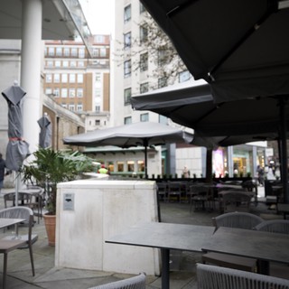 Urban Rooftop Terrace Dining Area in Winter