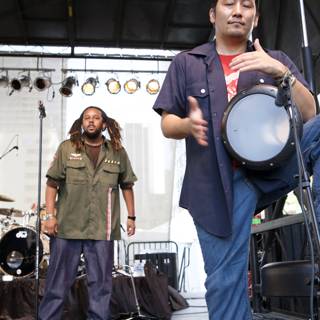 Blue Pants and Drum Set at Grand Performances Ozomatli