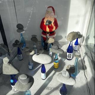Santa Claus Statue among the Bottles