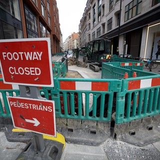 Urban Construction Site with Footway Closure in London