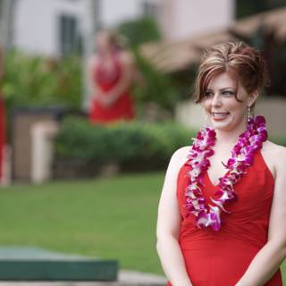 Red Dress Smiles on Wedding Day