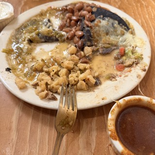 Well-Eaten New Mexican Dinner Plate with Traditional Sides