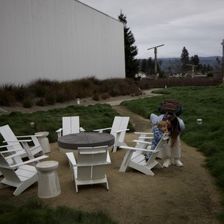 Mother and Child at Modern Wine Country Fire Pit