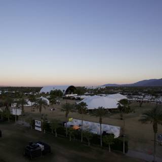 Coachella Music Festival: Tents, People, and Palm Trees