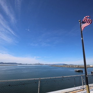 American Flag Flying Over San Francisco Bay View