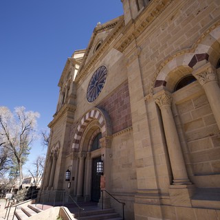 Historic Romanesque Cathedral Facade in Santa Fe