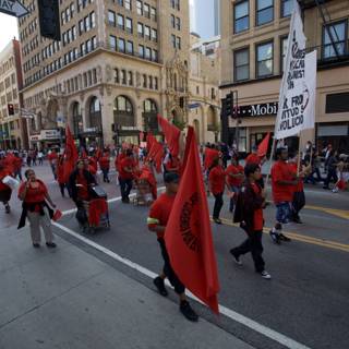May Day March with Red Flags
