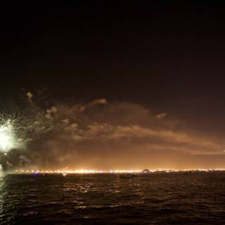 Spectacular Fireworks Display Over the Ocean