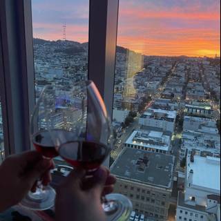 Sipping Red Wine Above the Urban Metropolis