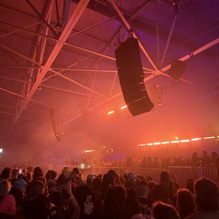 Suspended Speaker Array at Electronic Music Concert