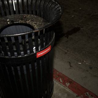 Red-Labeled Tin Trash Can