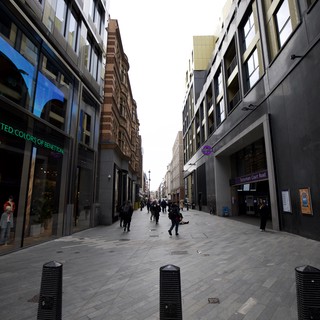 Modern Shopping District on Overcast Winter Day