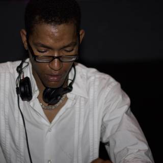 DJ Set in White Dress Shirt and Glasses