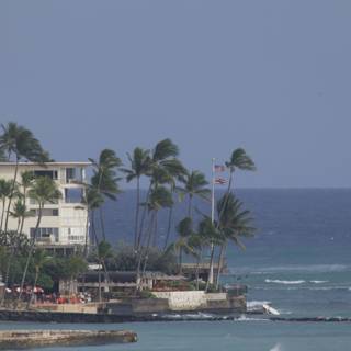 A Glimpse of Paradise: Seaside Resort and Palm Trees in Hawaii