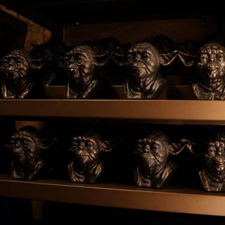 Yoda's Head on Display in a Monastery Shelf